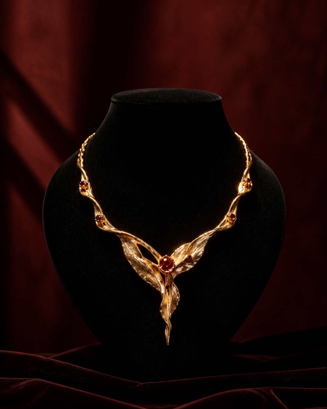 Gold necklace with ruby accents